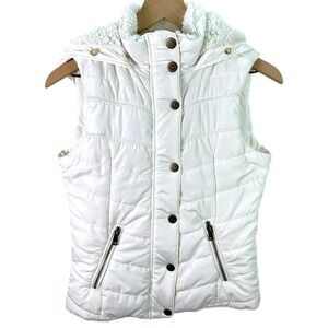 Aeropostale Womens White Puffer Vest Sherpa Lined Hooded Zip Pockets S P